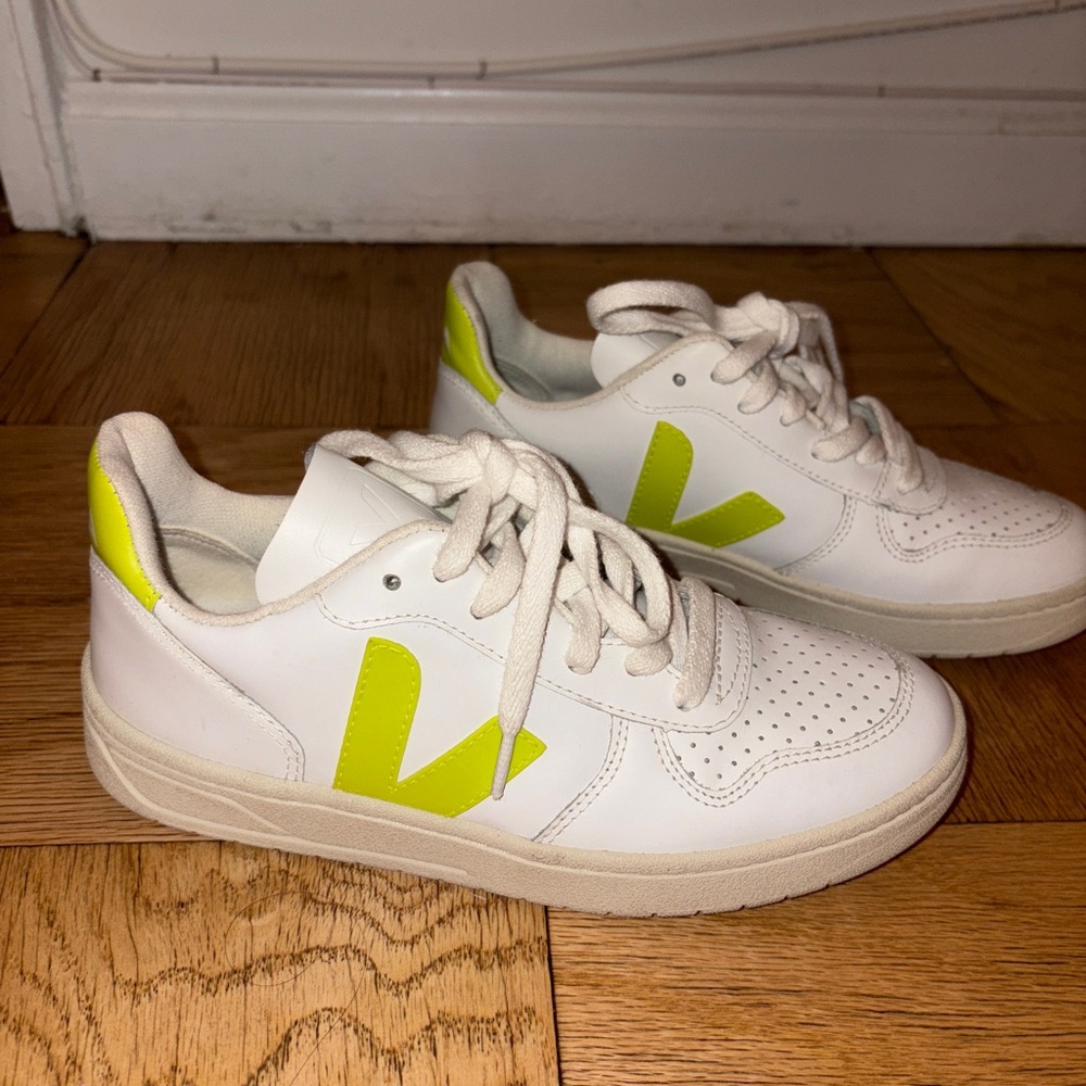 Veja White and Bright Yellow Sneakers
